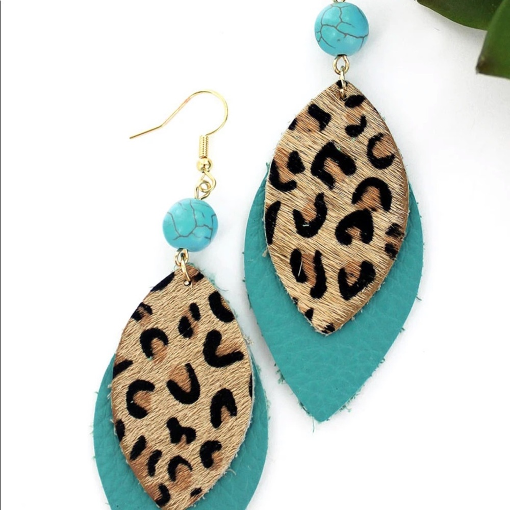 SOLD eopard & Turquoise Leather